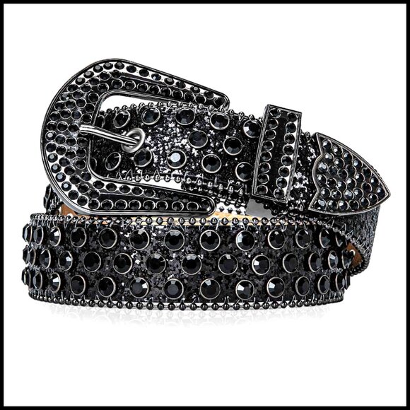 Rhinestone Studded Leather Belt Western Cowgirl Y2K Style Bling Accessory main image 6